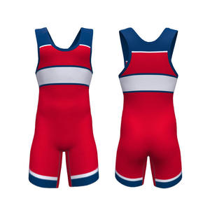 Traje de Lucha Libre con Bloques de Color Negro, Rojo y Azul, Ajuste de Compresión, Uniforme de Equipo Personalizado, Ropa Deportiva sin Mangas para Entrenamiento de Lucha Libre - Product Image 4