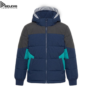 High Quality OEM <b>Men</b> <b>Navy</b> Dark Grey and Teal Hooded Puffer <b>Jacket</b>, Warm Winter <b>Quilted</b> <b>Jacket</b> with Full Zip and Hood - Product Image 1