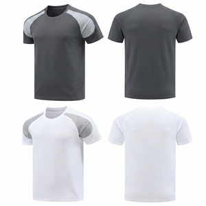 Camiseta de hombre personalizada, moderna y a la moda, de secado rápido, manga corta, cuello redondo, gris carbón, blanca, transpirable, con paneles de malla gris, al por mayor. - Product Image 1