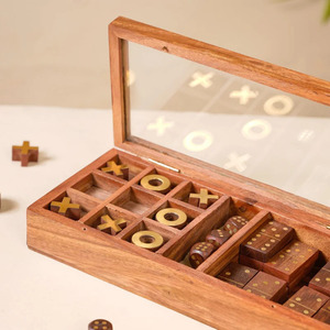 เกมติ๊กต่อไม้ตกแต่งโต๊ะพร้อมลาย XOXO สีทอง ปรับแต่งได้ตามต้องการ เหมาะสำหรับกิจกรรมครอบครัวและเพื่อนฝูง สนุกกับการเล่น - Product Image 4