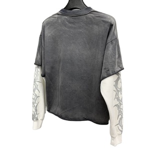 Camiseta Corta de Manga Larga con Logo Personalizado Estilo Streetwear, Lavado Vintage, Impresión Serigrafiada de Doble Capa, Efecto Desgastado por el Sol, Oversize - Product Image 3