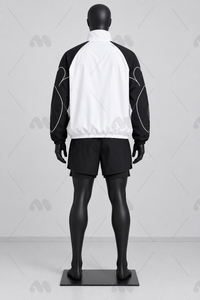 Conjunto Deportivo de Chaqueta y Pantalones Cortos 2 en 1, Color Negro y Blanco, de Secado Rápido y Transpirable, para Correr, Personalizable, OEM, ODM, Venta al Por Mayor - Product Image 6