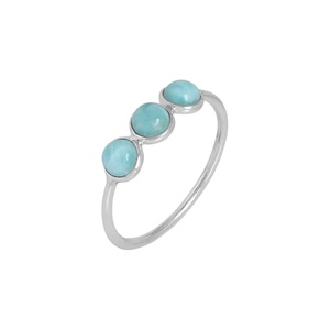 Bagues Trio Triple Pierre en Argent Sterling 925 avec Larimar Naturel, Cabochon Rond Sertie clos, Bijoux Fins de Déclaration, Vente en Gros - Product Image 5