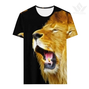 <b>Men's</b> Black Lion Graphic T-Shirt Short Sleeve O-Neck Regular Fit Casual Knitted Polyester Photo Print Tee - Product Image 2