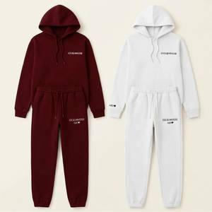Ensemble de survêtement unisexe à capuche respirant en molleton 100 % coton, sweat-shirt et pantalon de jogging couleur unie, décontracté avec logo frontal, hiver - Product Image 3