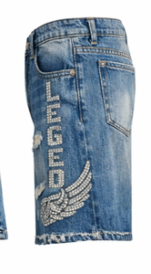 Shorts Vaqueros Personalizados para Hombre, Estilo Y2K, Cintura Media, con Pedrería, Lavado a la Piedra, Diseño Casual, 100% Algodón, Color y Talla Personalizables - Product Image 4