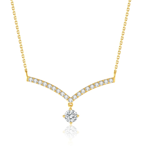 Elegante Amuleto Moderno de Oro Amarillo con Diseño Chevron y Diamante Cultivado, Ideal para Vestidos de Fiesta y Cóctel, Venta al por Mayor - Product Image 1