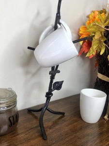 Luxury Mug Tree Metal Iron Wood Coffee Cup Holder <b>Rack</b> Stand <b>Kitchen</b> Countertop Storage Organizer Black Leaf Hanging storage Use - Product Image 5