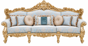Juego de Muebles de Sala de Estar de Lujo Hechos a Medida, Estilo Europeo, Sofá de Madera Tallada con Tapicería Azul, el Mejor Juego de Sofás - Product Image 5