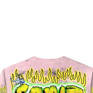 T-shirt court rose à manches longues pour homme, style streetwear oversize avec imprimé graffiti au dos, en coton tricoté, col rond - Product Image 2