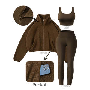 ชุดออกกำลังกาย 3 ชิ้น ชุดโยคะสำหรับผู้หญิง ขายส่ง แบรนด์ส่วนตัว สีพื้น ทุกขนาด ชุดโยคะผู้หญิง - Product Image 1