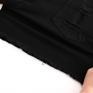 Shorts de Mezclilla Negros de Cintura Alta para Mujer, Estilo Casual de Verano, Desgastados y Rotos, con Botones al Frente, ODM OEM - Product Image 5