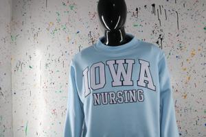 IOWA NURSING SKY BLUE <b>Mock</b> <b>Neck</b> Sweatshirt 100% WHITE Applique Embroidery wide <b>neck</b> Sweatshirt Finer Threads - Product Image 4