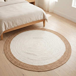 Mustard Yellow Round Braided Jute <b>Rug</b> 150cm Eco-friendly Natural Handwoven Circular <b>Rug</b> for <b>Boho</b> Farmhouse Interiors - Product Image 2