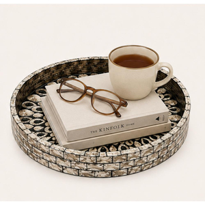 Bandeja Artesanal de Nácar con Incrustaciones de Concha Negra de Lujo, Mosaico Mandala, Bandeja Decorativa para Mesa de Centro y Decoración del Hogar - Product Image 2