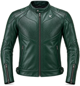 Blouson de moto en cuir perforé sur la poitrine |   Vert foncé Brun Noir |   Fabricant OEM ODM |   Qualité de conception haut de gamme |   Respirant - Product Image 1
