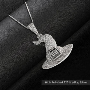 Luxury Moissanite Diamond Wizard <b>Hat</b> Pendant In Solid Sterling Silver Hip Hop Iced Out Designer Jewelry Necklace - Product Image 1