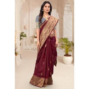 New Gorgeous Look Soft Silk <b>Saree</b> <b>Maroon</b> - Product Image 1