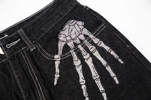Jean en denim vintage streetwear pas cher pour homme, taille mi-haute, en coton, coupe ample, respirant, effet empilé, long, droit, délavé, à jambe large - Product Image 6