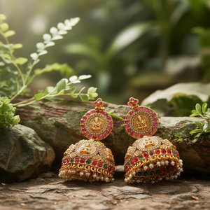 Antique Nakshi Pearl <b>Chandelier</b> Earrings-Bohemian Religious Style - Product Image 3