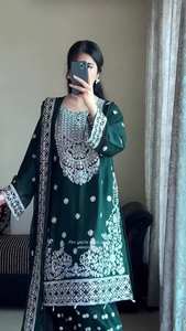 Ensemble 3 pièces moderne pour femme en faux georgette 9000, avec haut, bas et dupatta, pour mariage et soirée, séchage rapide - Product Image 2