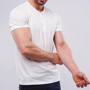 T-shirt décontracté en coton uni pour homme, coupe ample, avec patte de boutonnage, fabrication OEM/ODM, vente en gros, marque privée - Product Image 2