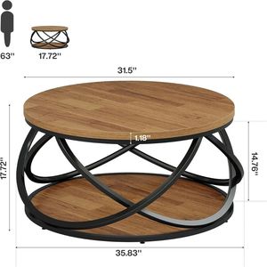 Tavolino da Caffè Rotondo con Ripiano Portaoggetti per Sala da Pranzo, Salotto o Uso Centrale - Product Image 6