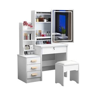 Fashionable Makeup Vanities Vanity <b>Desk</b> with Mirror and 3-Color Lighting Chair and Table <b>Set</b> for Daily & Special Occasions - Product Image 2