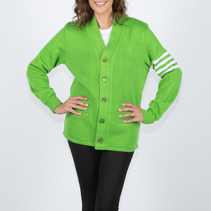 Cardigan en tricot vert à rayures blanches, col en V, en molleton de coton épais, pull léger à séchage rapide pour hommes et femmes, style collage - Product Image 3