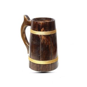 Chope à bière en bois poli faite à la main, marron rétro, style traditionnel - Product Image 6