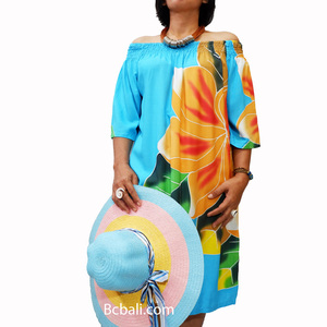<b>Wholesale</b> Alot Daily Clothing Women Fashion Poncho Dress Rayon Hand Painting with Flower Direct From Bali <b>Batik</b> Hand Painting - Product Image 5