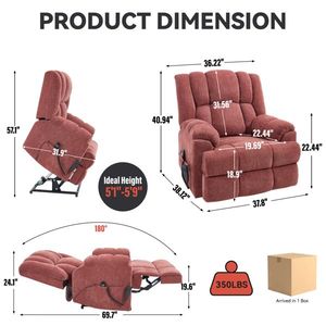 Sillón Reclinable Eléctrico con Doble Motor y Masaje Térmico, Posición Infinita, Soporta hasta 350 LBS, con Control Remoto, Firmeza Media para Usuarios Pesados - Product Image 3