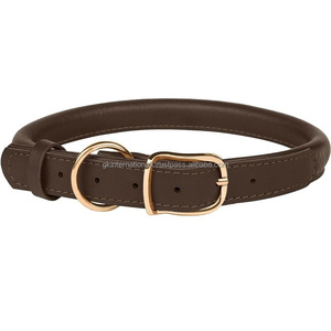 Collar de cuero genuino para perros, accesorios para mascotas, suministro al por mayor, collar ajustable de cuero enrollado marrón para perros, todos los tamaños - Product Image 4