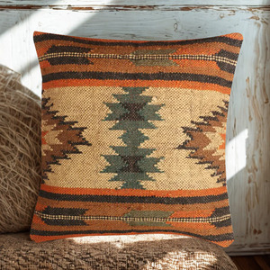 KRAFTERS Alfombra de Yute y Lana Tejida a Mano, Ecológica, con Diseño Geométrico a Rayas, para Sofá, Cojines, Todos los Tamaños, para el Hogar, Gran Venta - Product Image 1