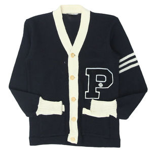 Cardigan en tricot bleu marine pour homme avec logo lettre P, manches longues, fermeture boutonnée, pull d'automne, cardigan en tricot à manches longues - Product Image 1