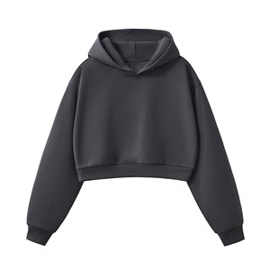 Sudadera Corta con Capucha para Mujer, Color Sólido, Informal, de Manga Larga, para Otoño, Talla Adulto, Sudadera de Forro Polar - Product Image 3