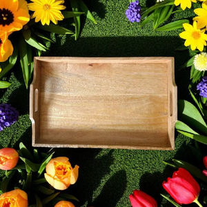 Plateau de service en bois de bambou Art Déco personnalisé avec poignées, forme irrégulière, multifonctionnel pour les occasions de mariage - Product Image 1