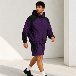 Ensemble coupe-vent réfléchissant pour homme (veste et short) en nylon et polyester, survêtement personnalisable avec logo – Fournisseur en gros - Product Image 3