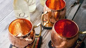 Copper cocktail cup set for elegant gourmet beverage <b>tables</b> hammered finish metal cups durable reusable premium bar mugs - Product Image 4