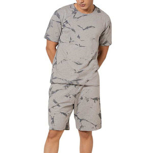 Ensemble T-shirt et short d'été pour homme, col rond, tricoté, 100% coton, imprimé, tenue décontractée deux pièces, séchage rapide, service OEM - Product Image 1