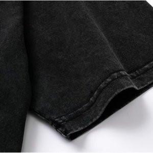 T-shirt en coton noir surdimensionné à col en V et manches mi-longues pour homme, coupe classique, logo frontal, tricoté, respirant, séchage rapide, streetwear décontracté - Product Image 2
