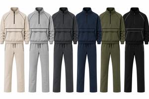 Conjunto Deportivo Unisex Beige con Media Cremallera, Manga Larga, Estilo Casual, con Bolsillos Laterales y Cierre con Cordón, Estilo Otoñal - Product Image 6
