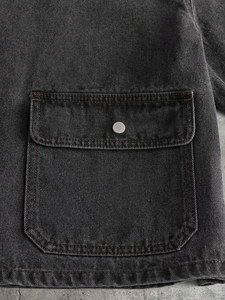 Camisa de mezclilla negra para hombre con botones de rana, lavada, de manga corta, corte cropped y holgado, estilo streetwear oriental Kung Fu, con bolsillo con solapa - Product Image 4