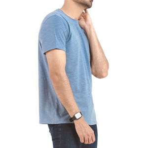 Men's Solid Color O-Neck T-Shirt <b>Short</b> Sleeve Regular Fit 100% Cotton Jersey Casual Wear Blue - Product Image 2