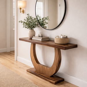 Exclusiva Mesa Consola Escultural Moderna de Madera de Suar Natural Ajustable y Ecológica para Sala de Estar y Pasillo de Lujo - Product Image 5