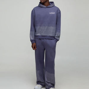 Hooded Design Trendy Men Tracksuit Set With <b>Rein</b> stones Work And Solid Color For Winters Cheap Rate For Bulk Orders OEM Service - Product Image 1