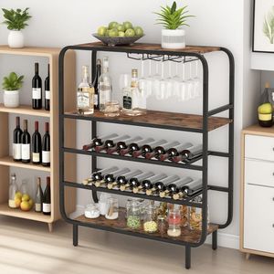 Portabottiglie per 16 Vini con Scaffale a 5 Livelli e Portabicchieri per Cucina e Bar - Product Image 1