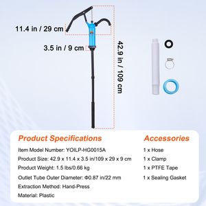 9,5 once Pompa a Tamburo a Leva per Fusti, Pompa a Barile con Tubo di Aspirazione a 3 Sezioni, Pompa Idraulica per Fusti da 5-55 Galloni - Product Image 6