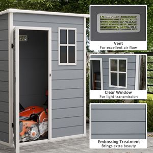 Casetta da Giardino in Resina 5FT X 3FT, Ripostiglio Esterno in PVC per Attrezzi con Finestra con Serratura e Ventilazione per Cortile e Patio, Colore Grigio - Product Image 5