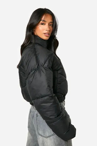 Dernière collection : Doudoune matelassée noire personnalisée pour femme, coupe courte, col montant, style bouffant, en duvet, idéale pour l'hiver - Product Image 4
